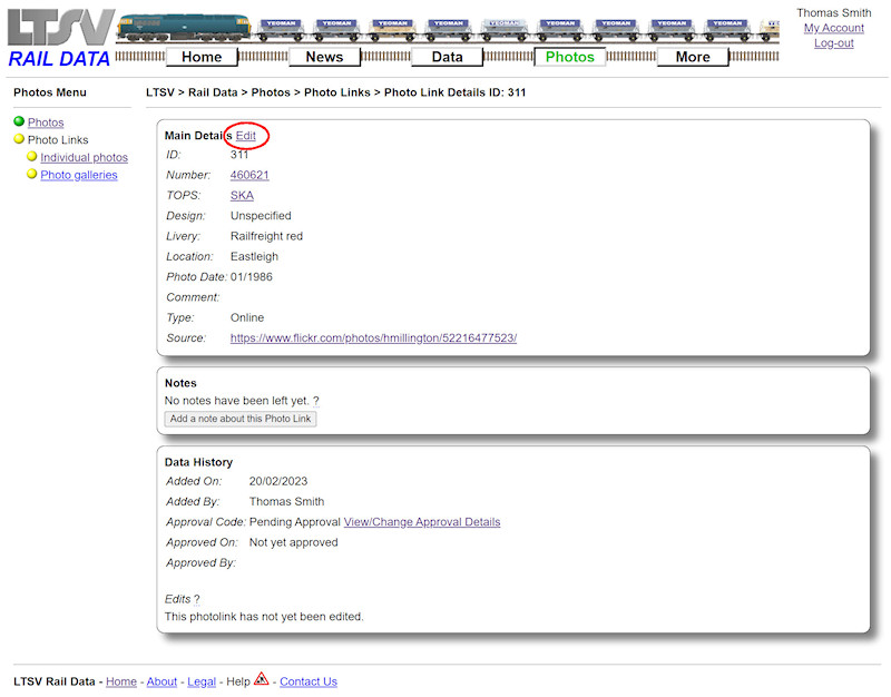 2.2.8.1 The Edit link on a Photolink Details page screenshot