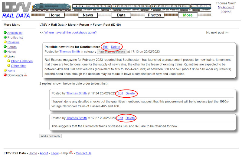 2.2.11.1 Edit and Delete links on Forum Posts and Replies screenshot
