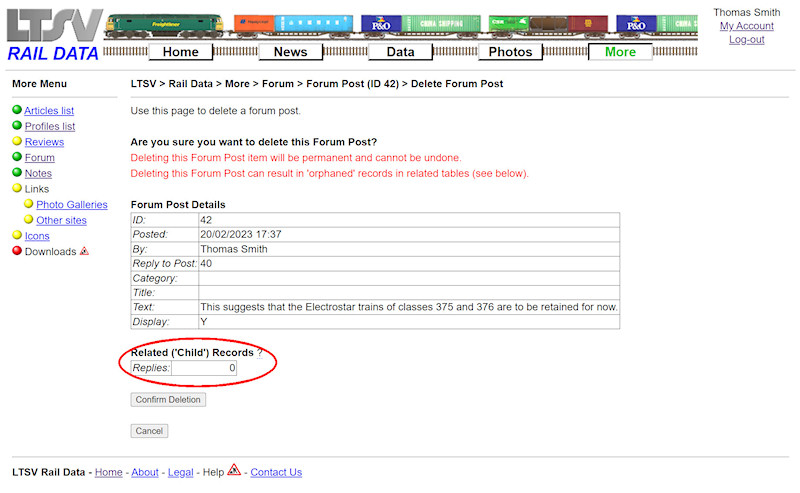 2.2.11.9 Deleting a Forum Post screenshot