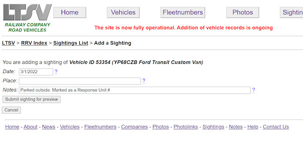 Filling in the sighting add page screenshot