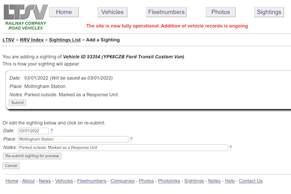Previewing a new sighting screenshot