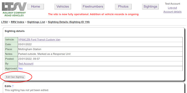 The sighting detail page screenshot