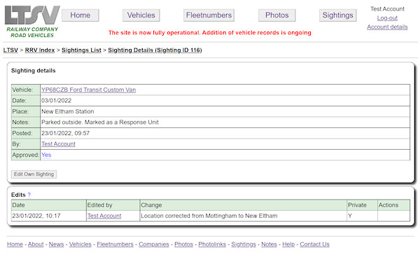 The sighting detail page showing the new edit screenshot