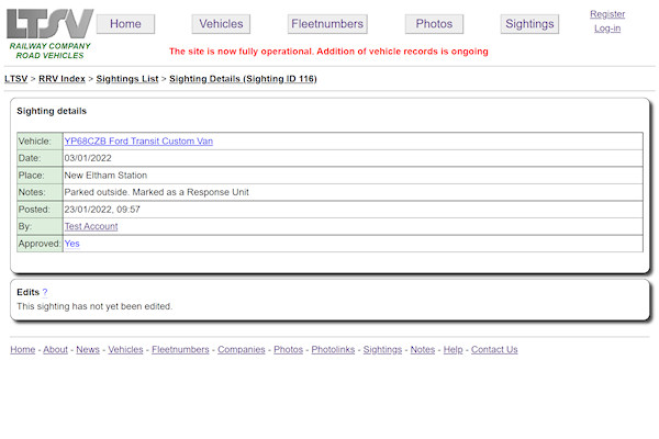 The public view of the same sighting detail page screenshot