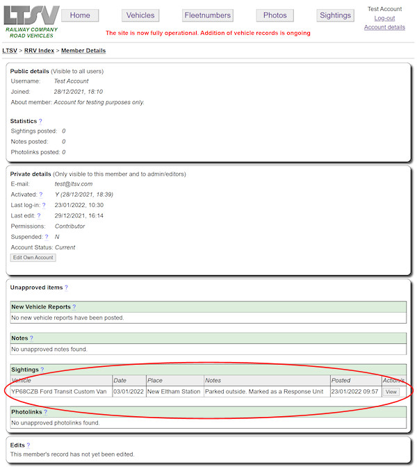 Account details showing an unapproved item screenshot